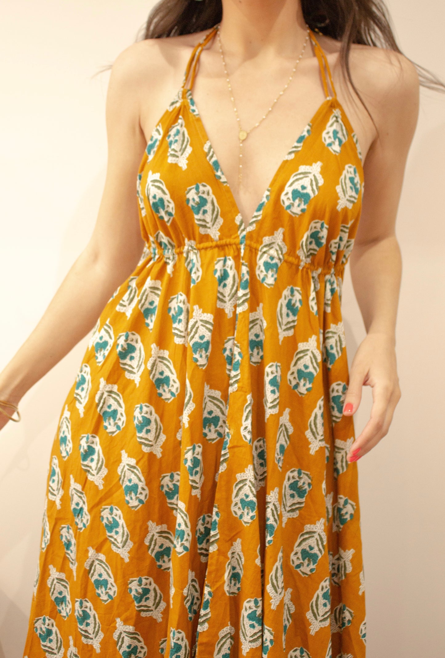 Vestido largo estampado indio