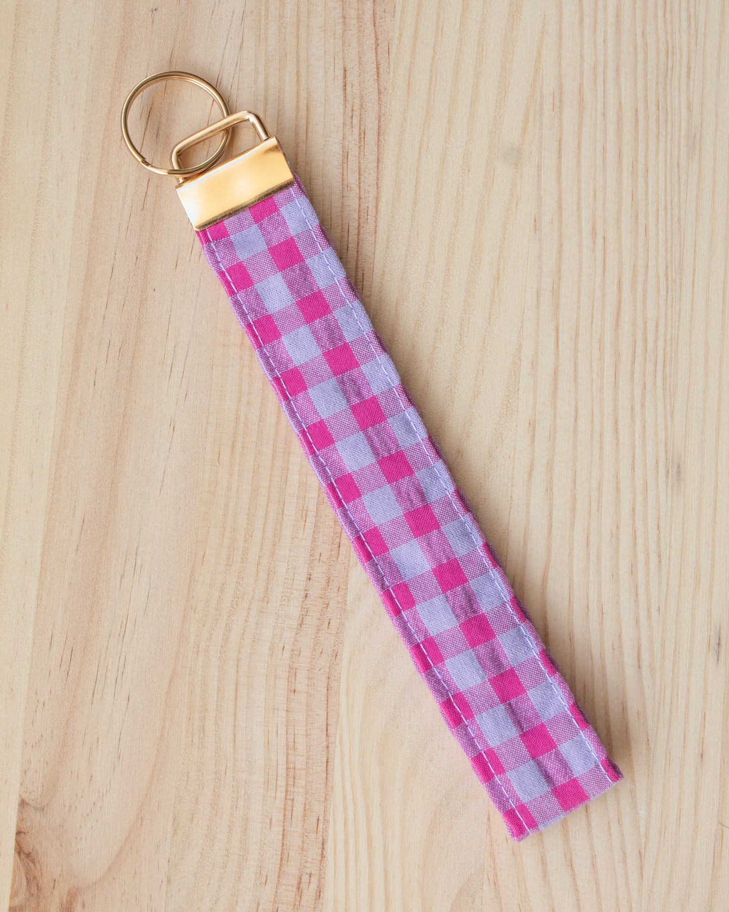 Llavero cuadros vichy lavanda bicolor