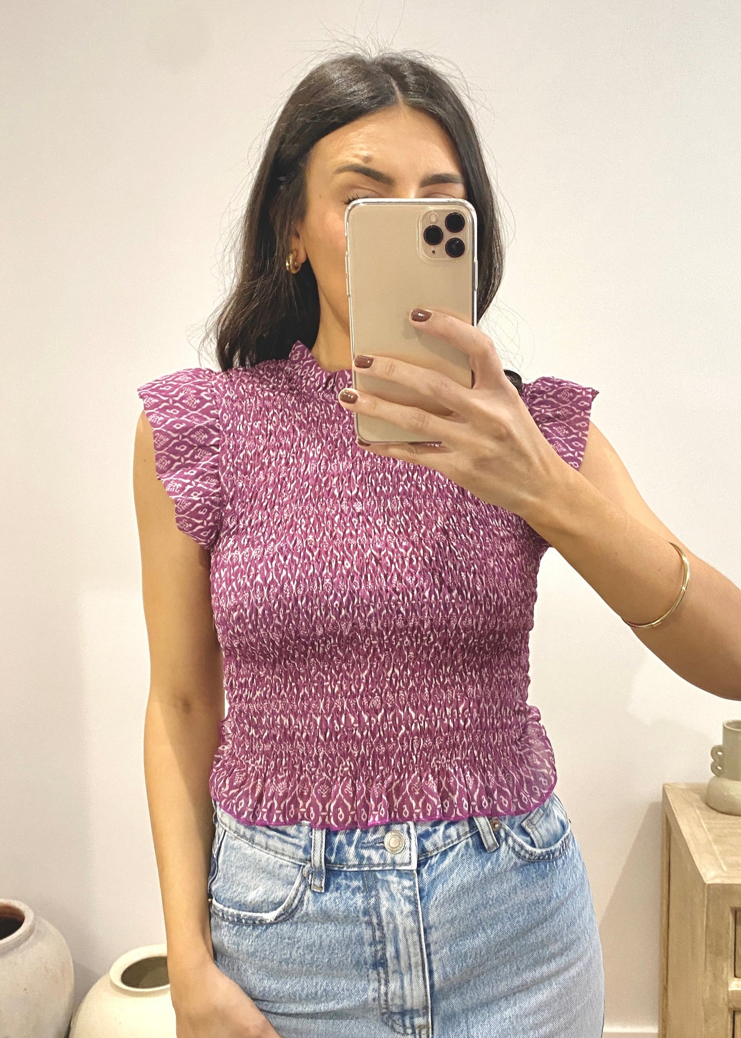 Top nido de abeja fucsia