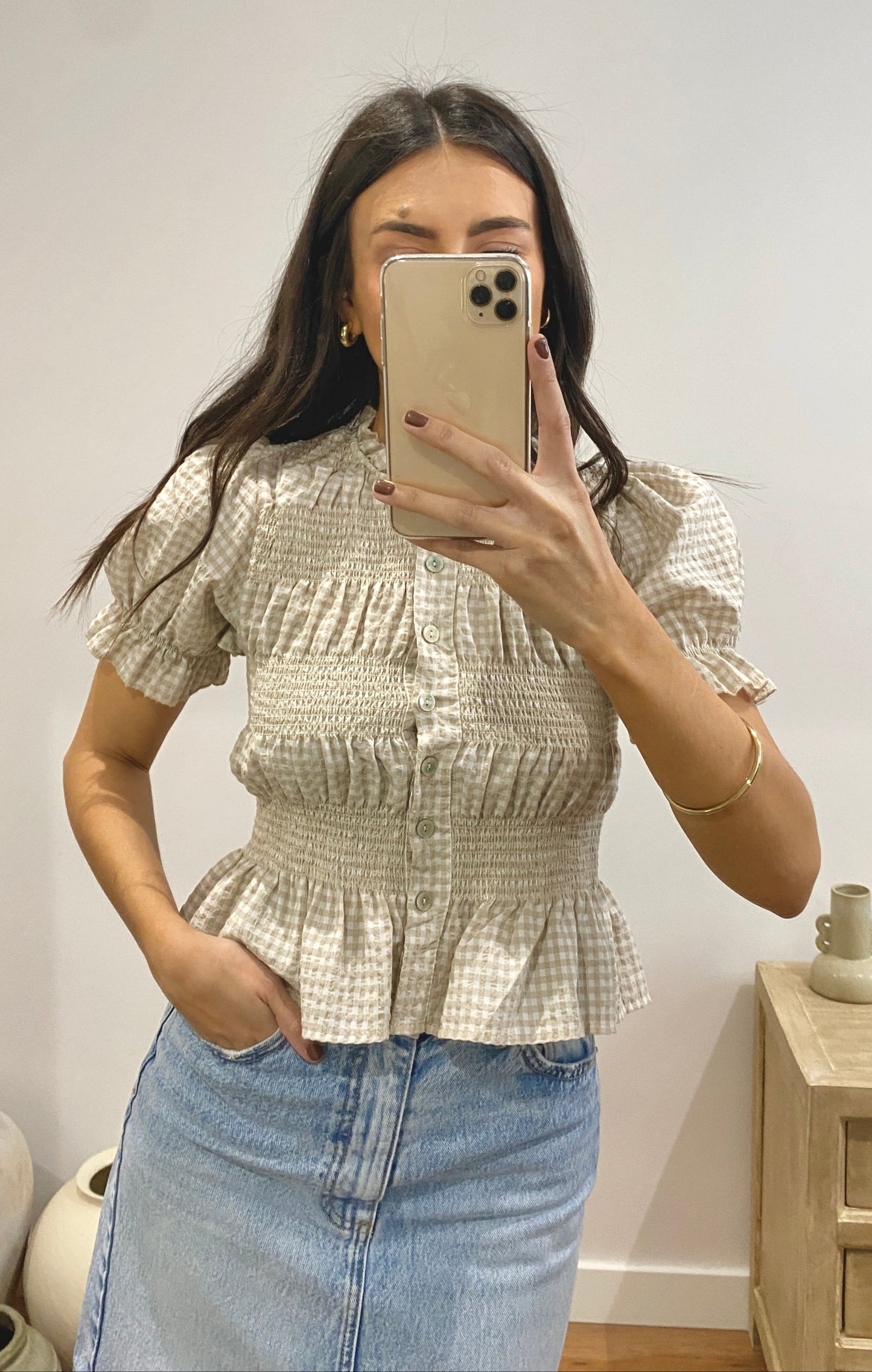 Blusa vichy beige