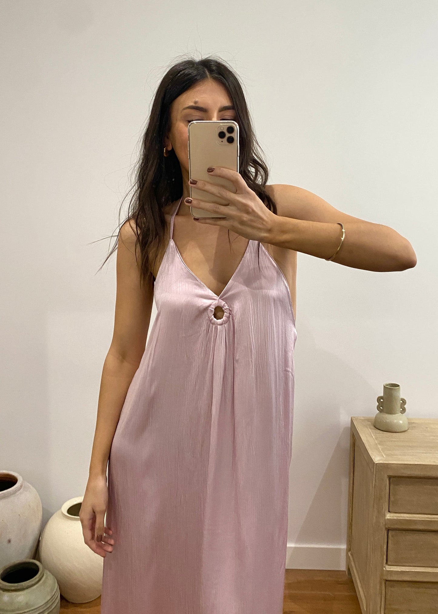 Vestido aro delantero atado al cuello rosa