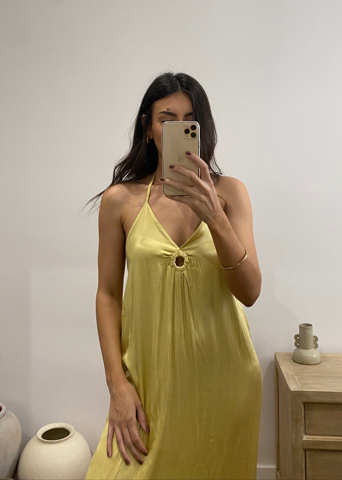 Vestido aro delantero atado al cuello rosa