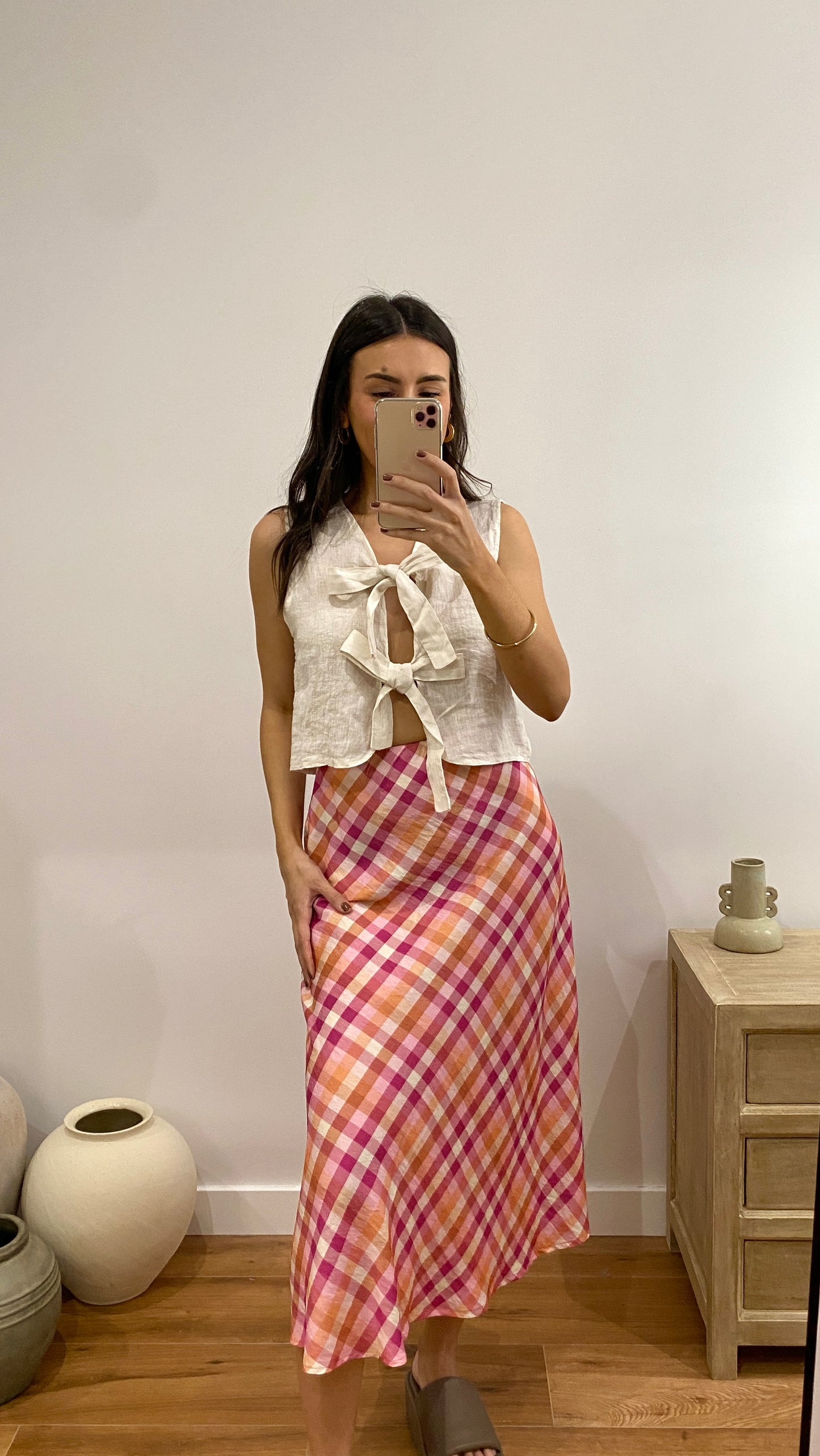 Falda cuadros rosa