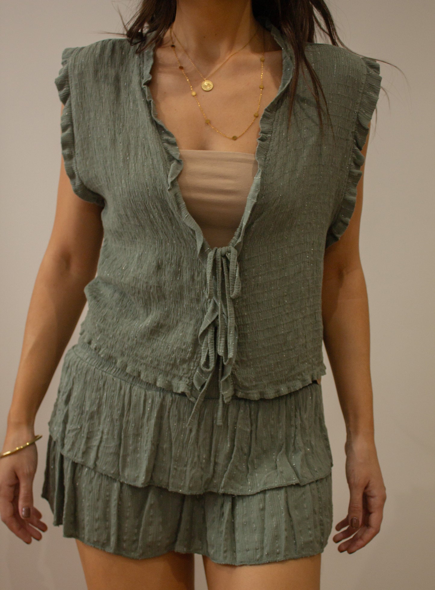 Conjunto hilo brillo verde