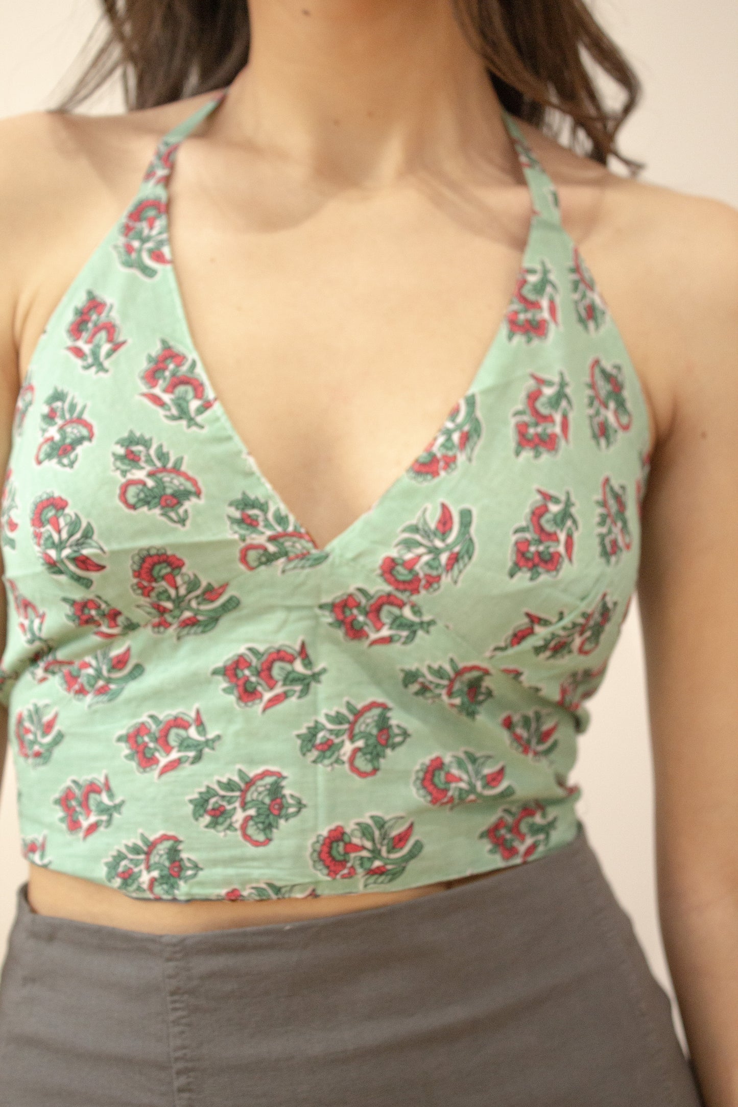 Top indio reversible gris - verde