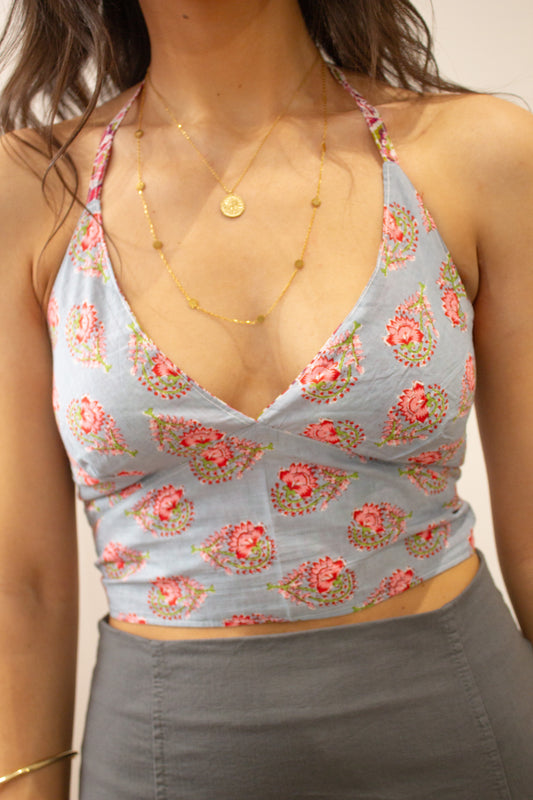 Top indio reversible rojo-azul