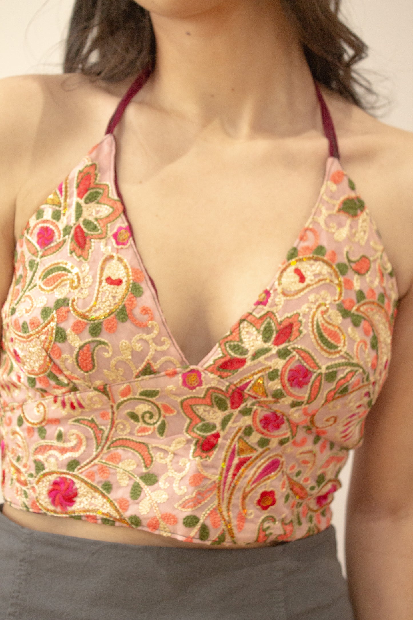 Top indio bordado rosa