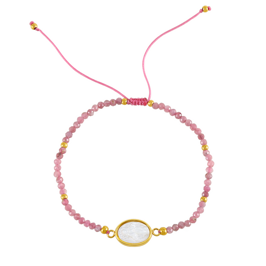 Pulsera virgen nácar mineral - Turmalina rosa