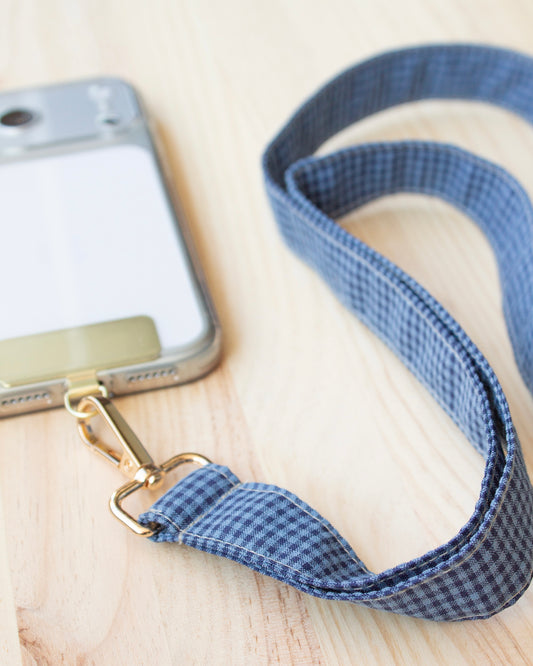 Cuelga móvil mini cuadros vichy marino bicolor