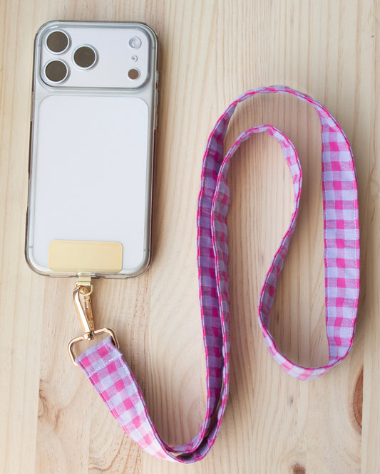 Cuelga móvil cuadros vichy lavanda bicolor