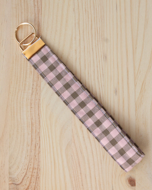 Llavero cuadros vichy rosa y marrón