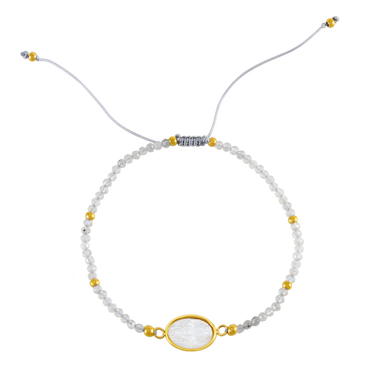 Pulsera virgen nácar mineral-Labradorita