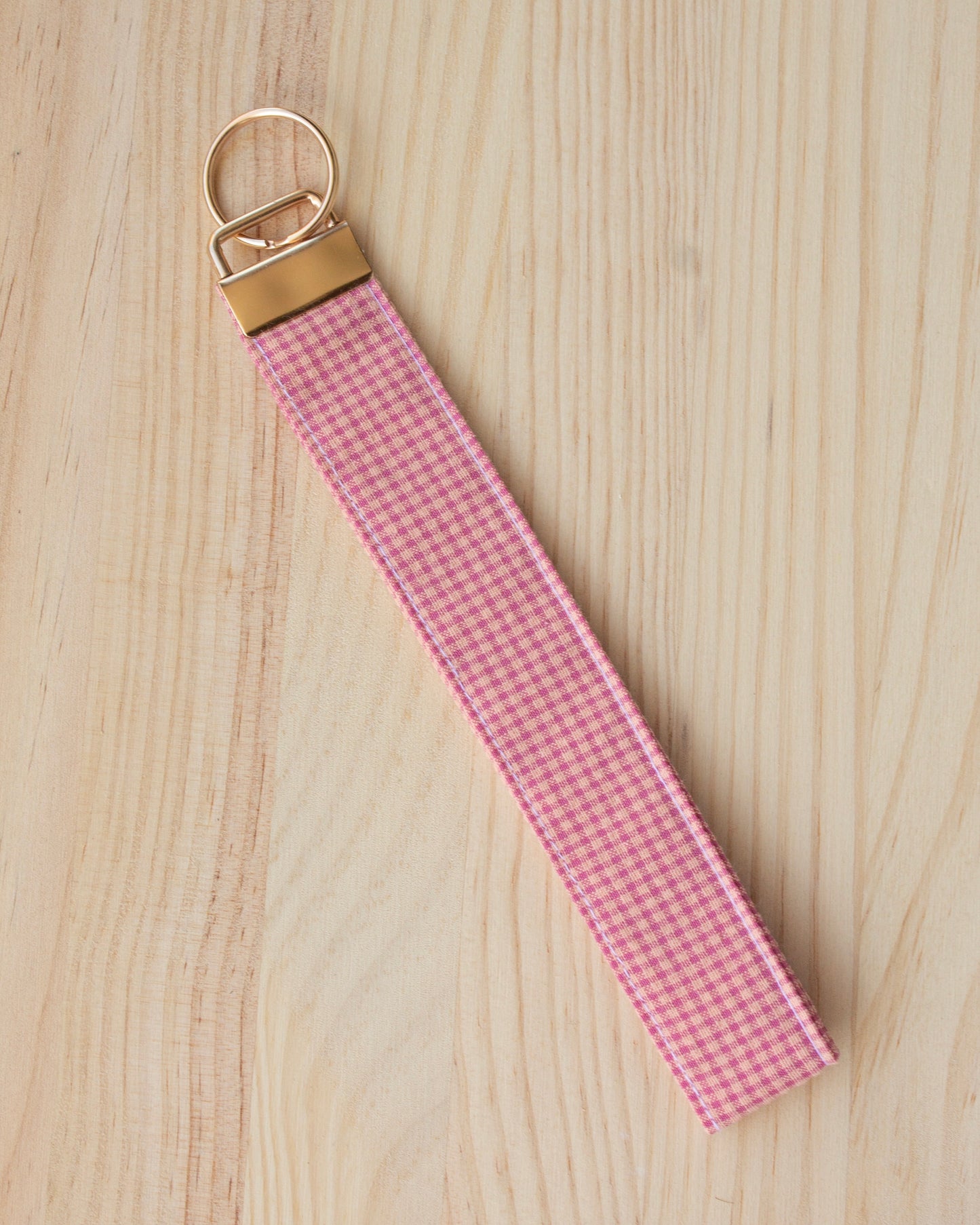 Llavero mini cuadros vichy bicolor orquidea