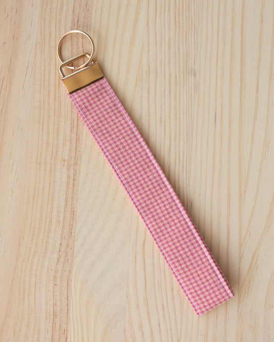 Llavero mini cuadros vichy bicolor orquidea