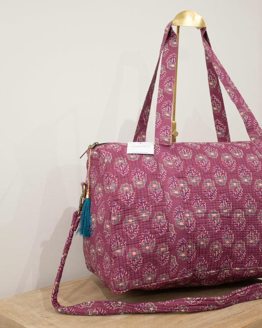 Bolsa de viaje morada flor gris