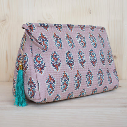 Neceser flor pequeña naranja y azul