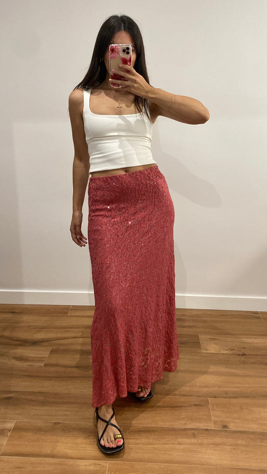 Falda lentejuelas fresa