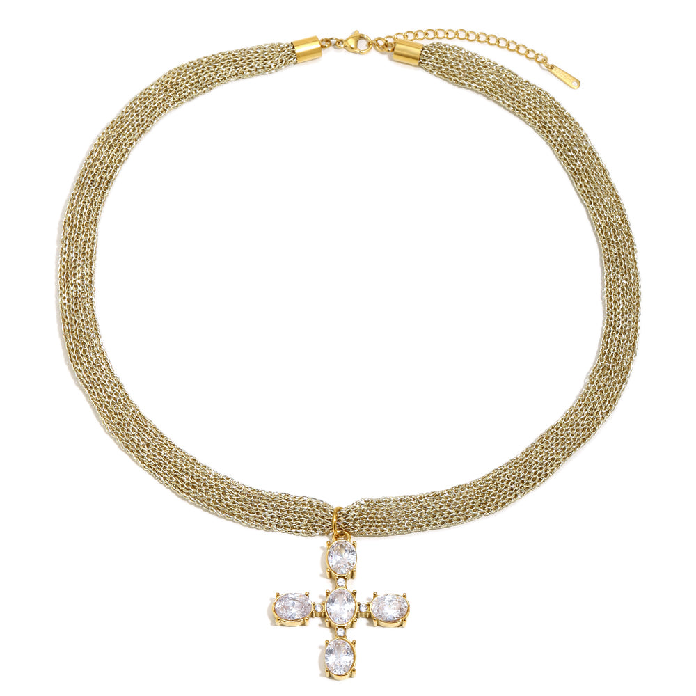 Collar malla con cruz circonita