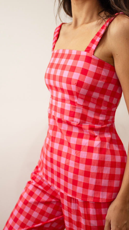 Conjunto vichy rojo/rosa