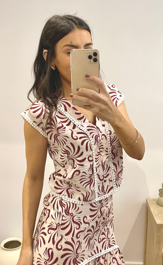 Conjunto estampado étnico granate