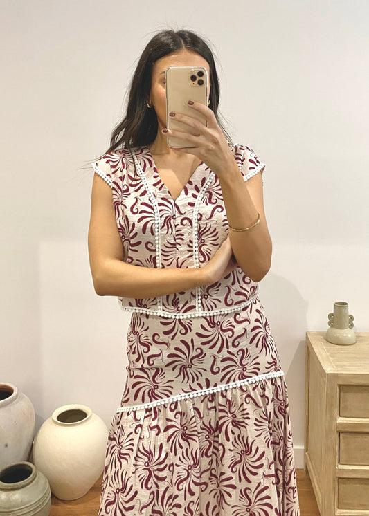Conjunto estampado étnico granate