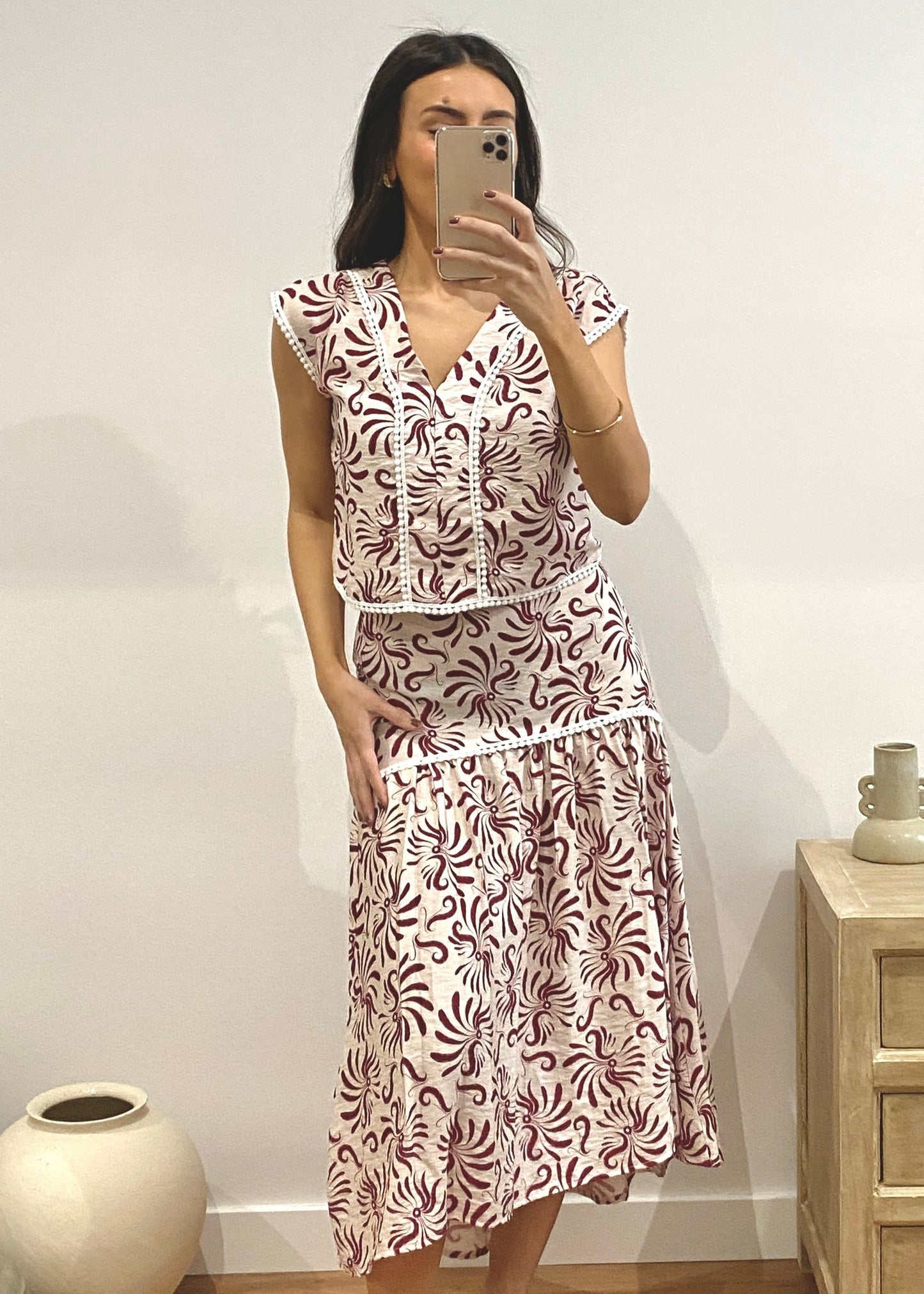 Conjunto estampado étnico granate