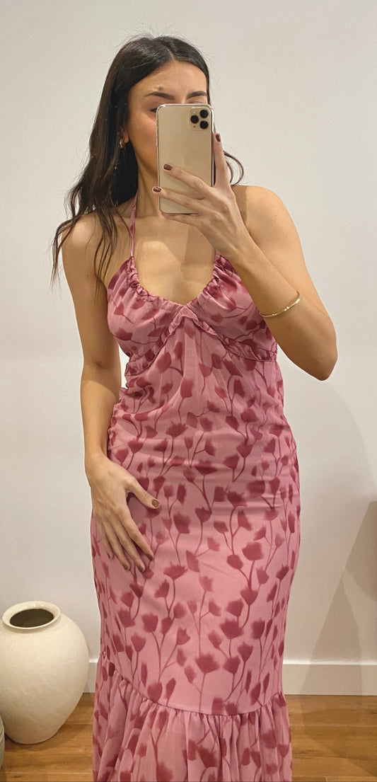 Vestido estampado flores rosa