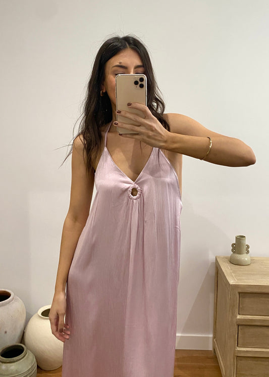 Vestido aro delantero atado al cuello rosa