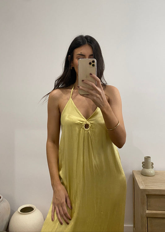 Vestido aro delantero atado al cuello rosa