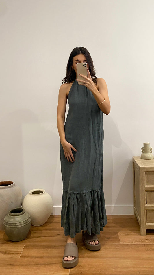 Vestido largo lino gris