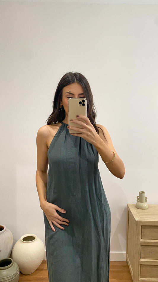 Vestido largo lino gris