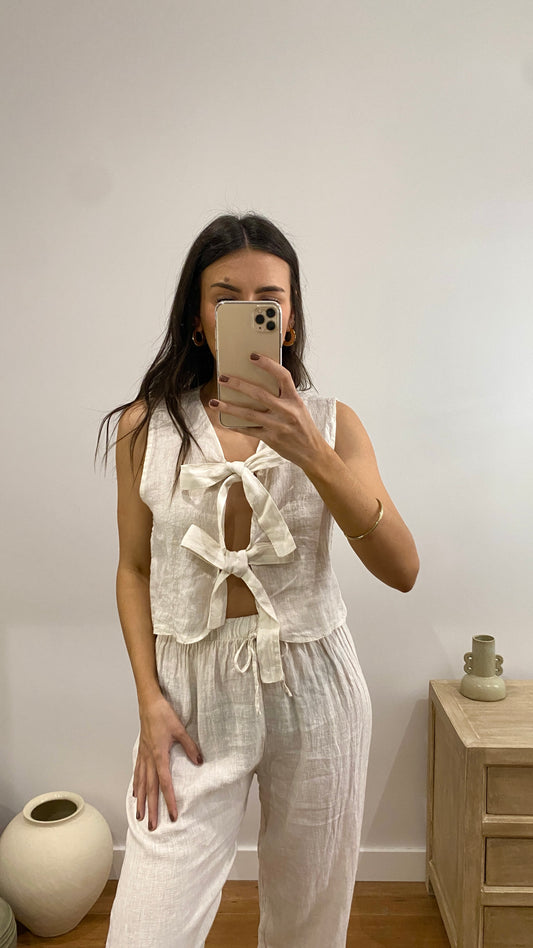 Pantalones lino beige