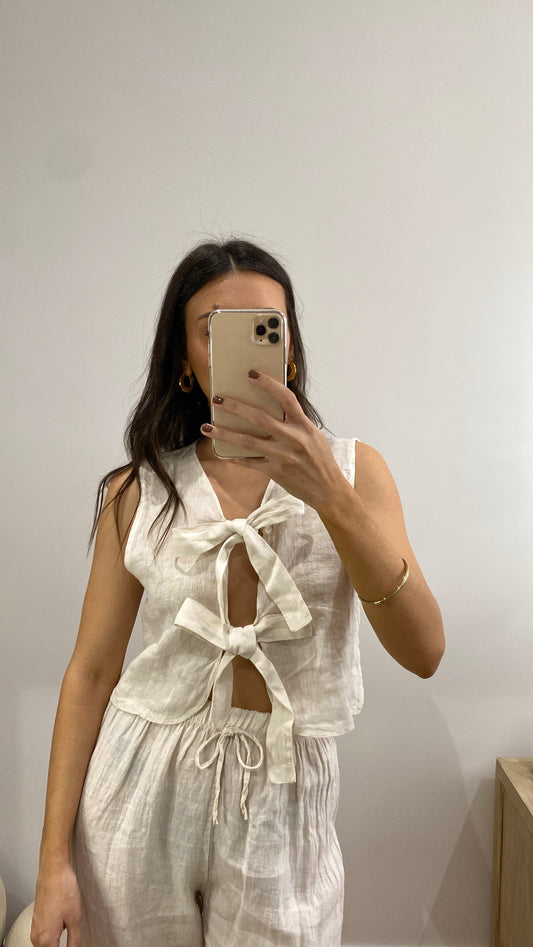 Top lino lazos beige