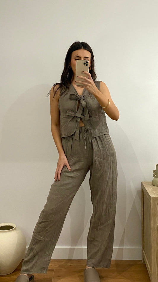 Pantalones de lino kaki