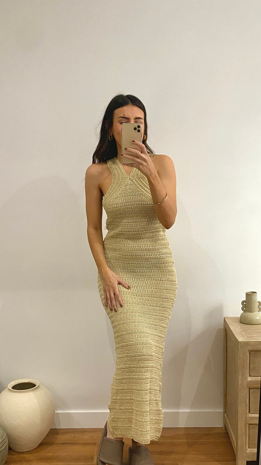 Vestido largo de punto dorado