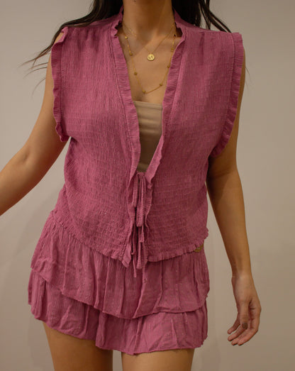 Conjunto hilo brillo rosa