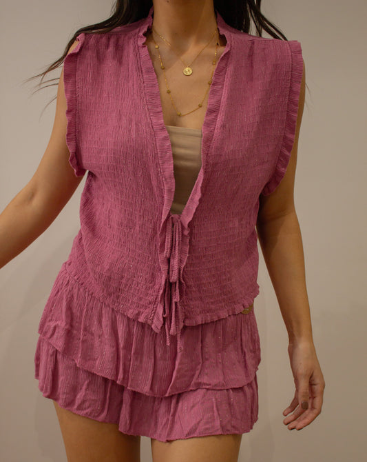 Conjunto hilo brillo rosa