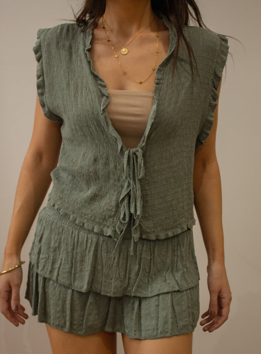 Conjunto hilo brillo verde