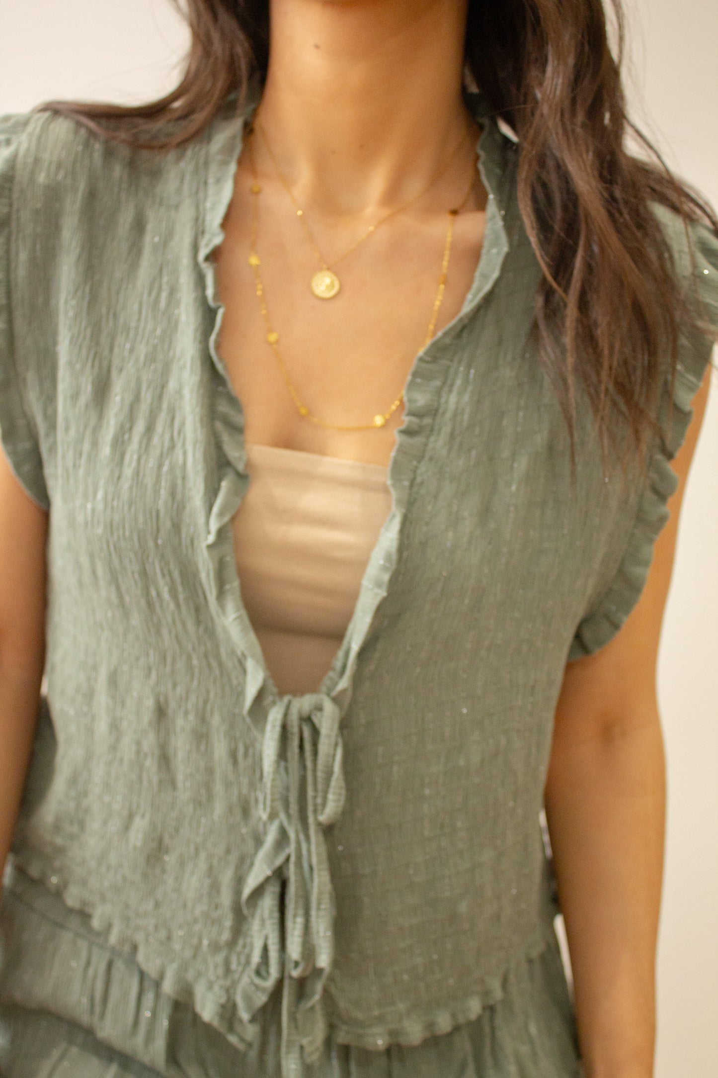 Conjunto hilo brillo verde