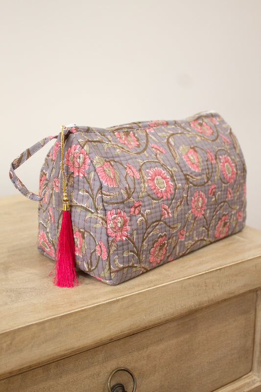 Neceser gris flores rosas