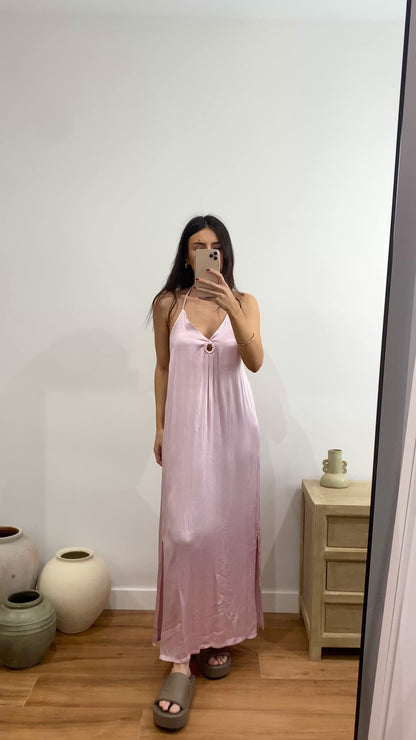 Vestido aro delantero atado al cuello rosa