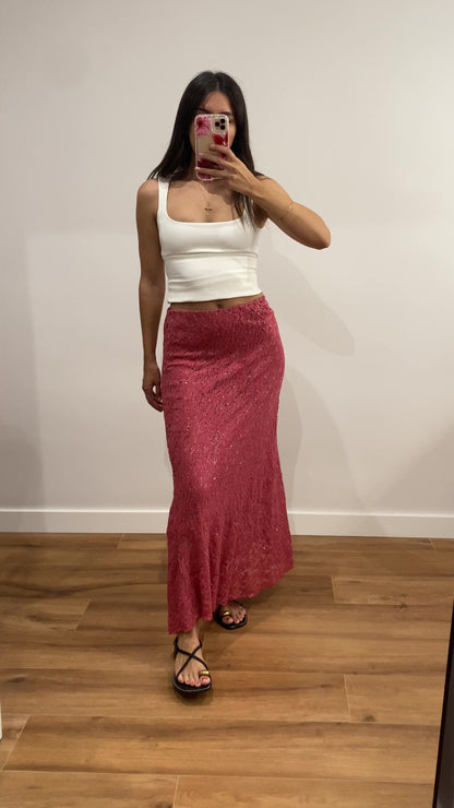 Falda lentejuelas fresa