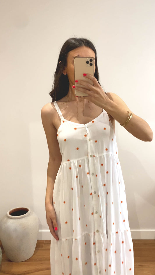 Vestido largo bordado flores