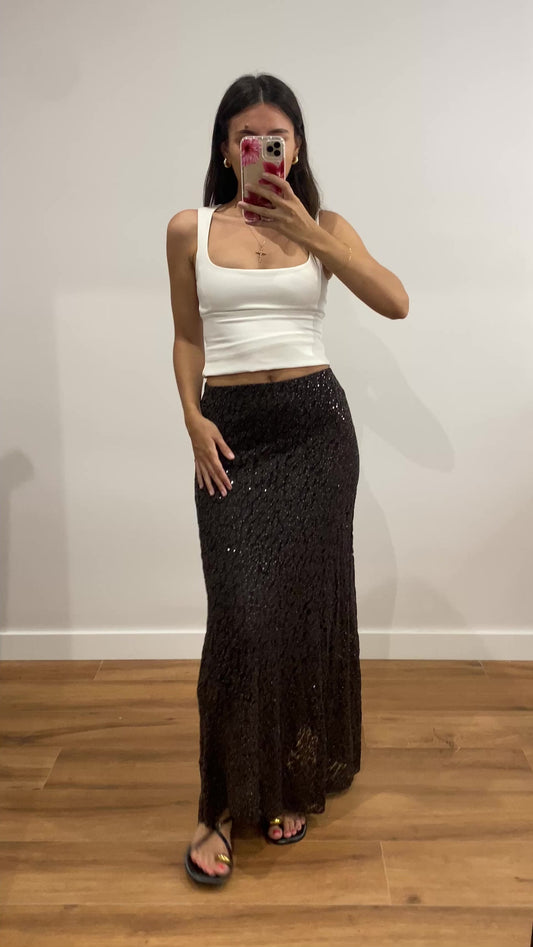 Falda lentejuelas marrón