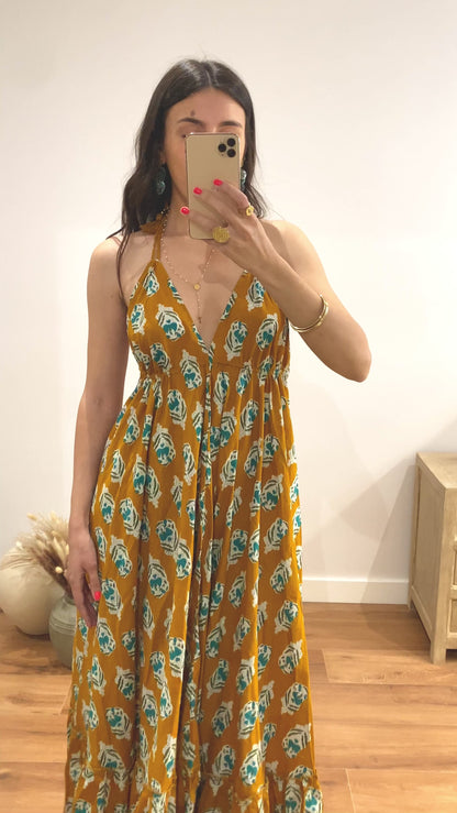 Vestido largo estampado indio