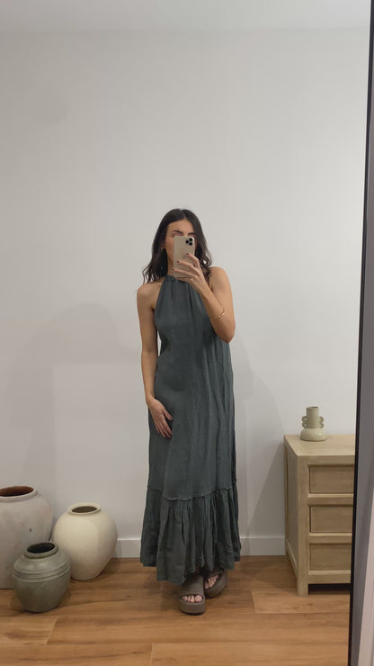 Vestido largo lino gris